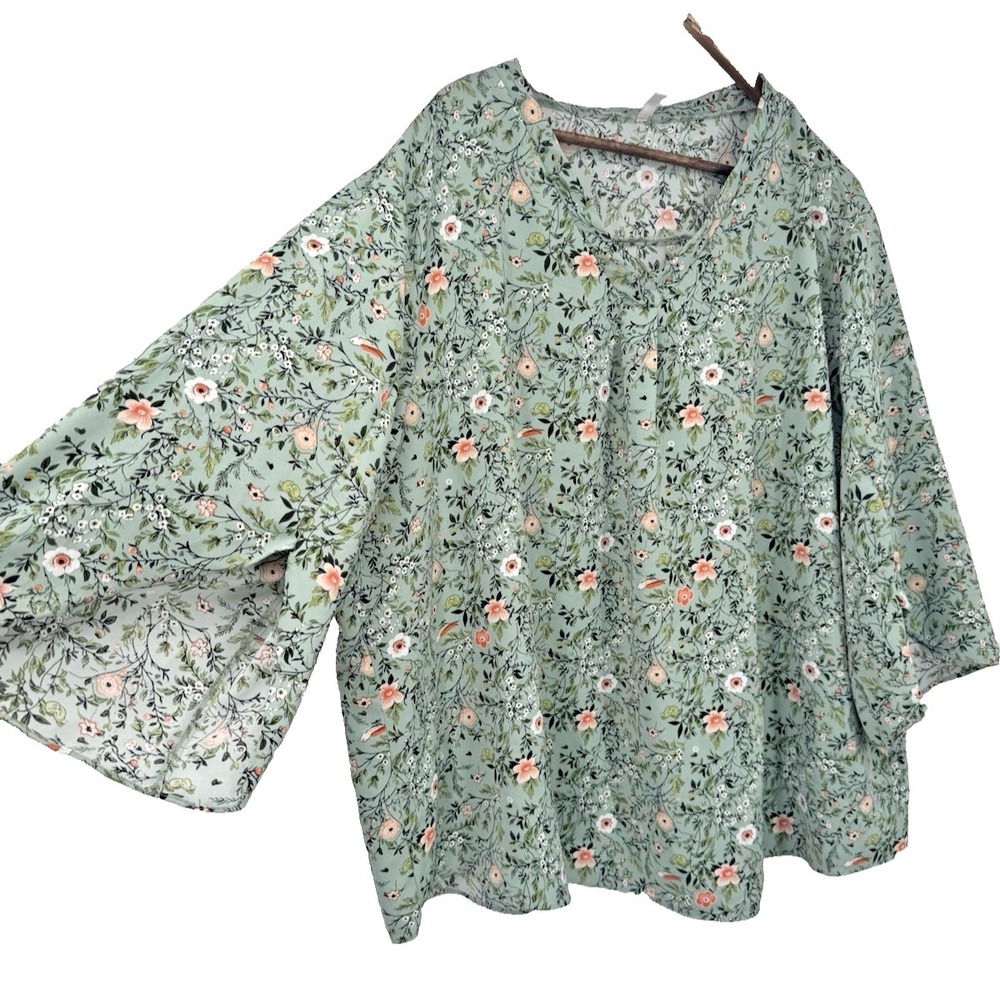 4XL  ditzy Floral blouse bell flutter sleeve fairy cottagecore flowy stretch
